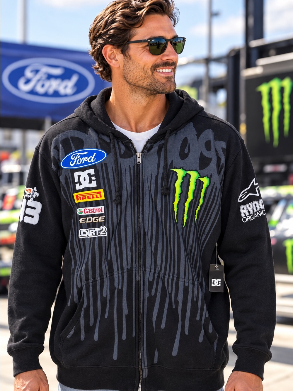 DC Shoes Ken Block 43 Monster Energy Ford Racing Hoodie Menโs S NWT Rare #258
